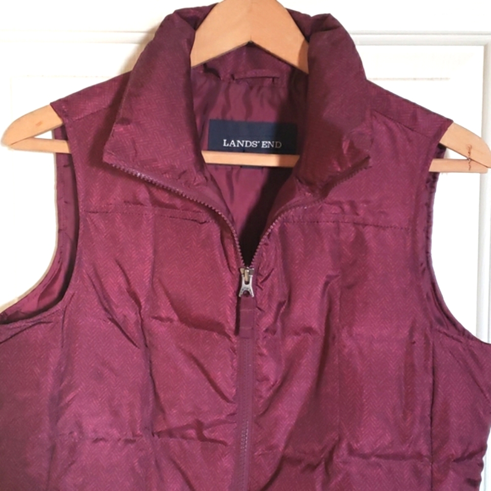 LAND'S END Quilted Down Puffer Vest Red Cranberry Burgundy • EXTRA SMALL - Picture 10 of 13